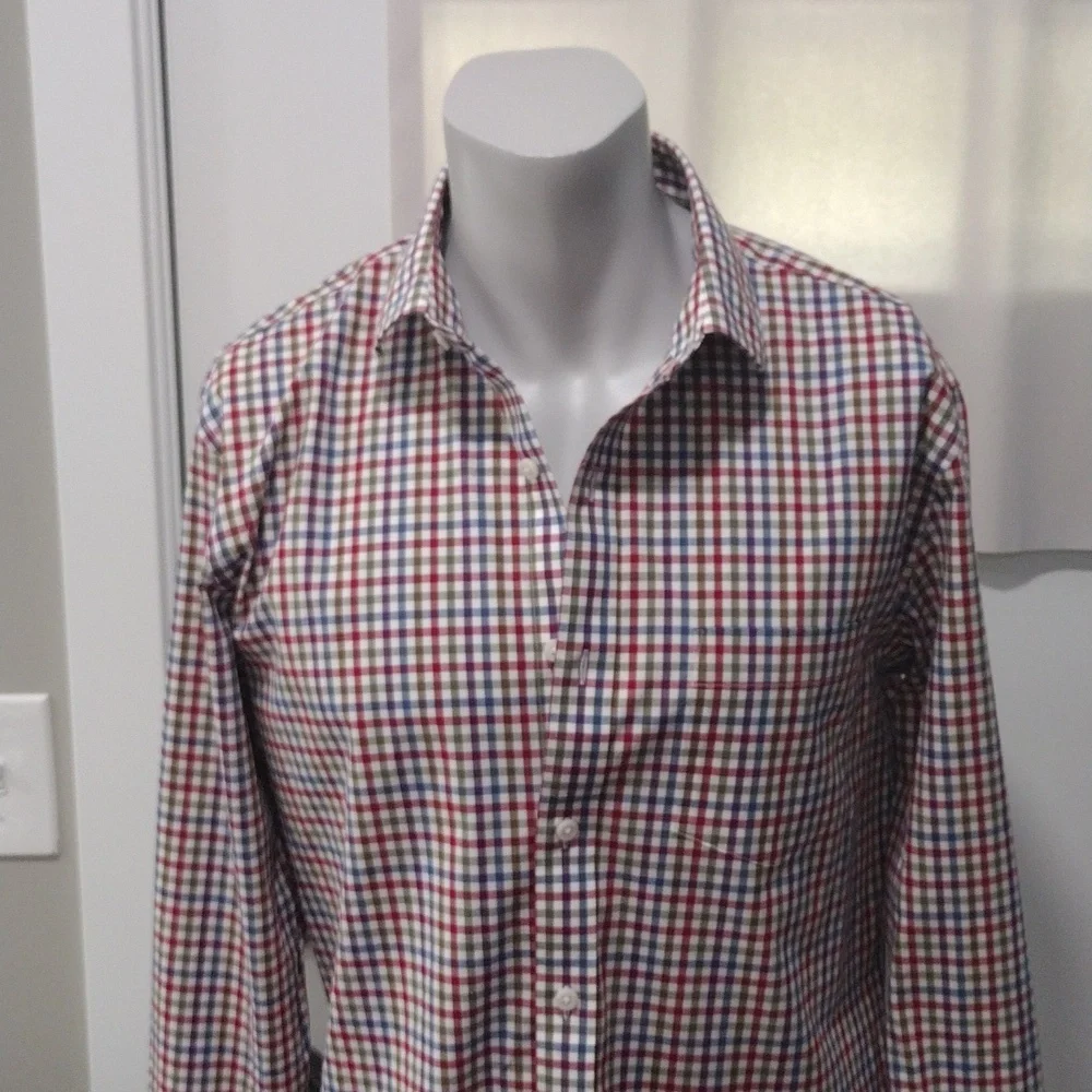J. Crew mens purple, blue, green and brown plaid shirt. Large. 16 - 16.5 neck